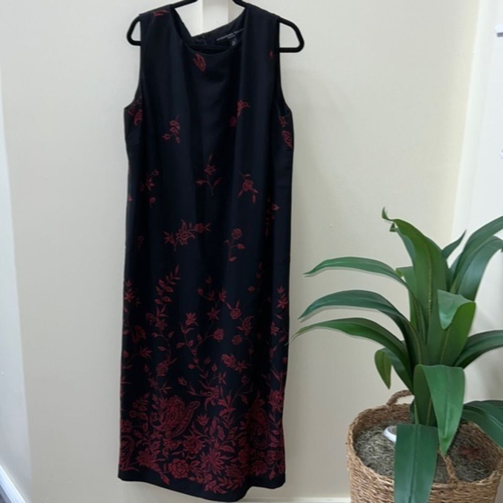 Josephine Chaus Woman Size 18 Black Red Floral Sleeveless Midi Dress